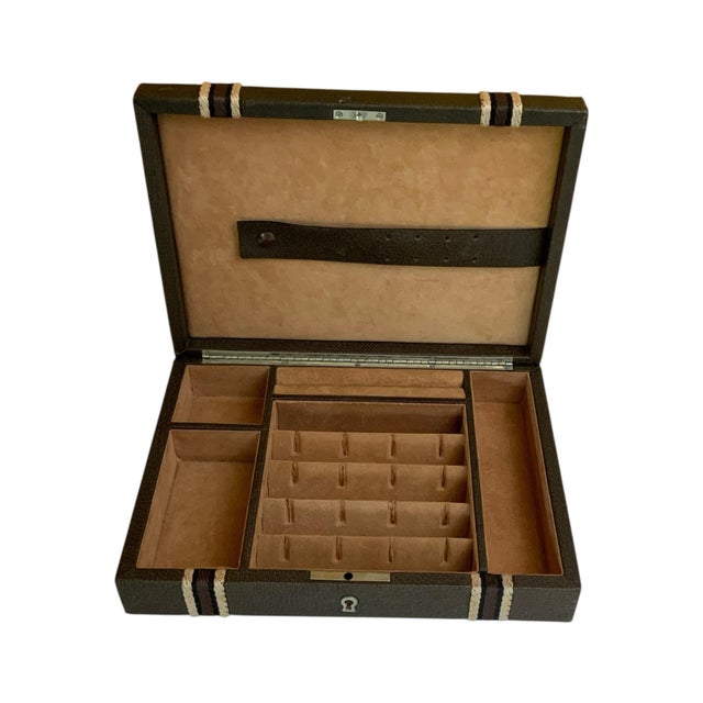 Mid-Century Modern Vintage Mark Cross Brown Suede and Leather Jewelry Box, Italy For Sale - Image 3 of 12