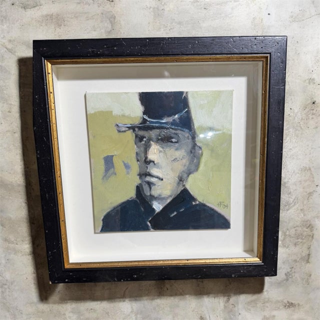 A striking original figurative portrait attributed to German-born contemporary artist Hans Feyerabend, known for his...