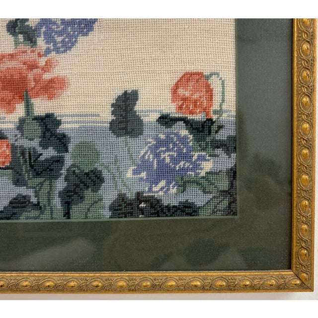 Vintage floral needlepoint based on Katsushika Hokusai’s circa 1836 Japanese woodblock print Poppies and a Yellow...