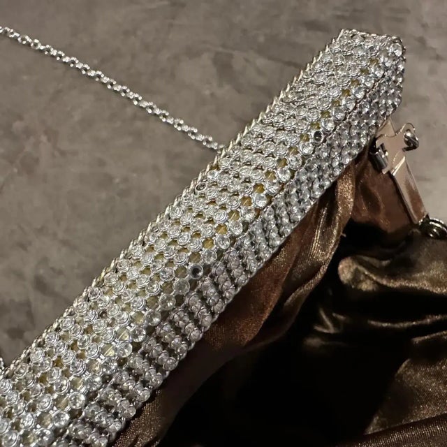 An Elegant 1980s Brown Suede and Rhinestones Italian Evening Bag For Sale - Image 10 of 18