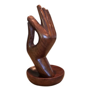 Vintage Bohemian Carved Wood Hand “Okay” Sculpture For Sale