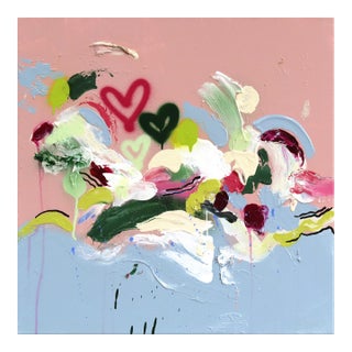 Bubble Gum Island - Original Textural Bright Abstract Mixed Media Painting on Canvas by Amber Goldhammer For Sale