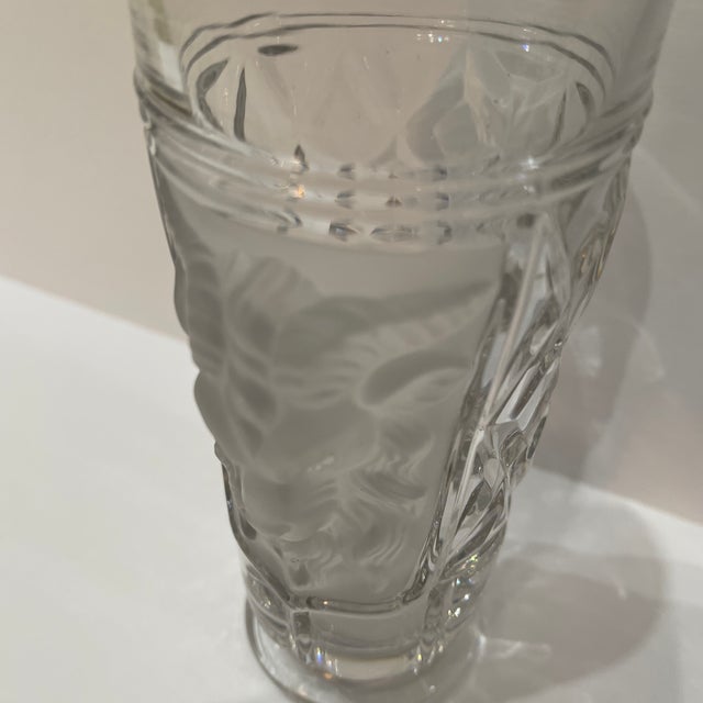 Vintage vase with frosted face. Ram on a middle from France.
