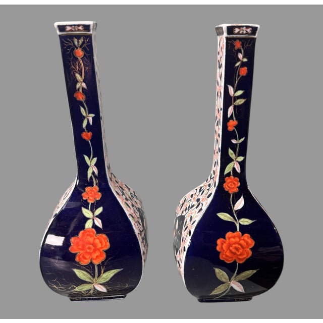 Pair of Antique Floral Bird and Gilt Decorated 12" Porcelain Vases For Sale - Image 4 of 10