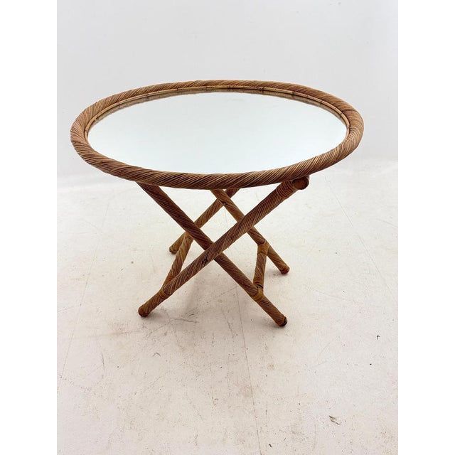 Folding Rush Tray Table with Mirrored Top, France, 1970s For Sale - Image 3 of 10