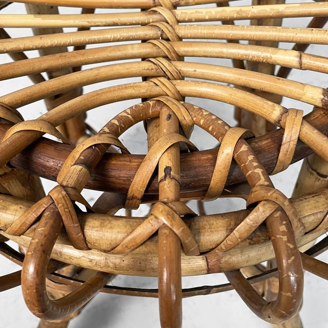 Mid-Century Modern Italian Round Table Stool in Rattan, 1960s For Sale - Image 6 of 14