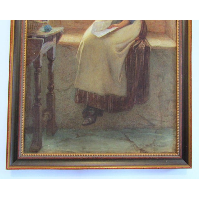 Antique Watercolor Painting of a Woman Reading a Letter in a Cottage by William Harris Weatherhead, Framed For Sale - Image 4 of 7