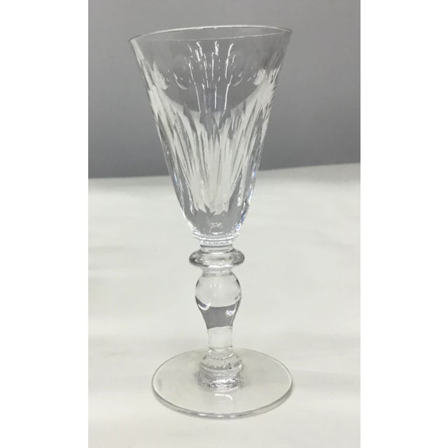 Beautiful set of hand-cut crystal glasses in perfect condition. Each glass has etched “Howkes” mark on the edge of the base .