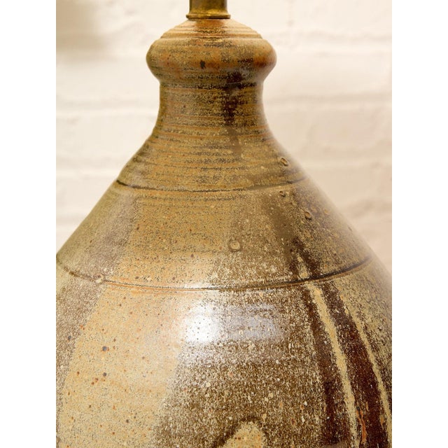 Vintage Boho Chic Drip Glaze Table Lamp With Black Shade For Sale - Image 9 of 11