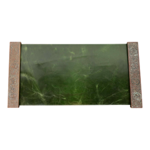 Tiffany Studios New York Zodiac Bronze Blotter Ends With Leather Desk Blotter