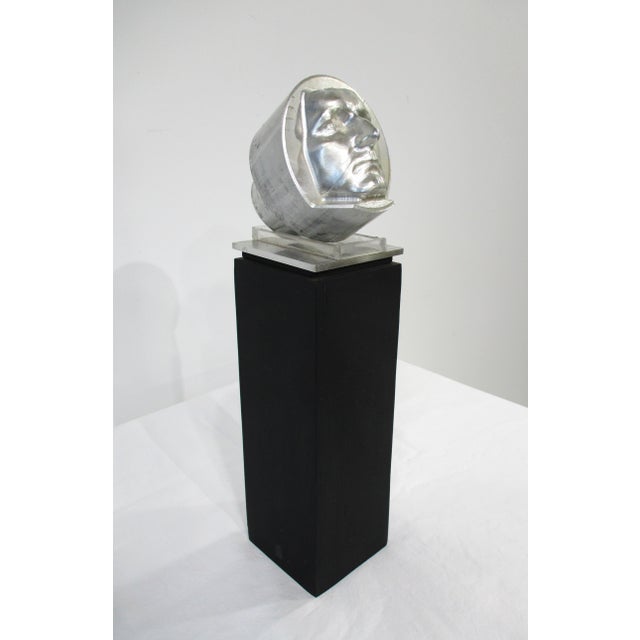 Mid-Century Modern Cast Aluminum Mid Century Face Sculpture Signed Sp 1967 For Sale - Image 3 of 11