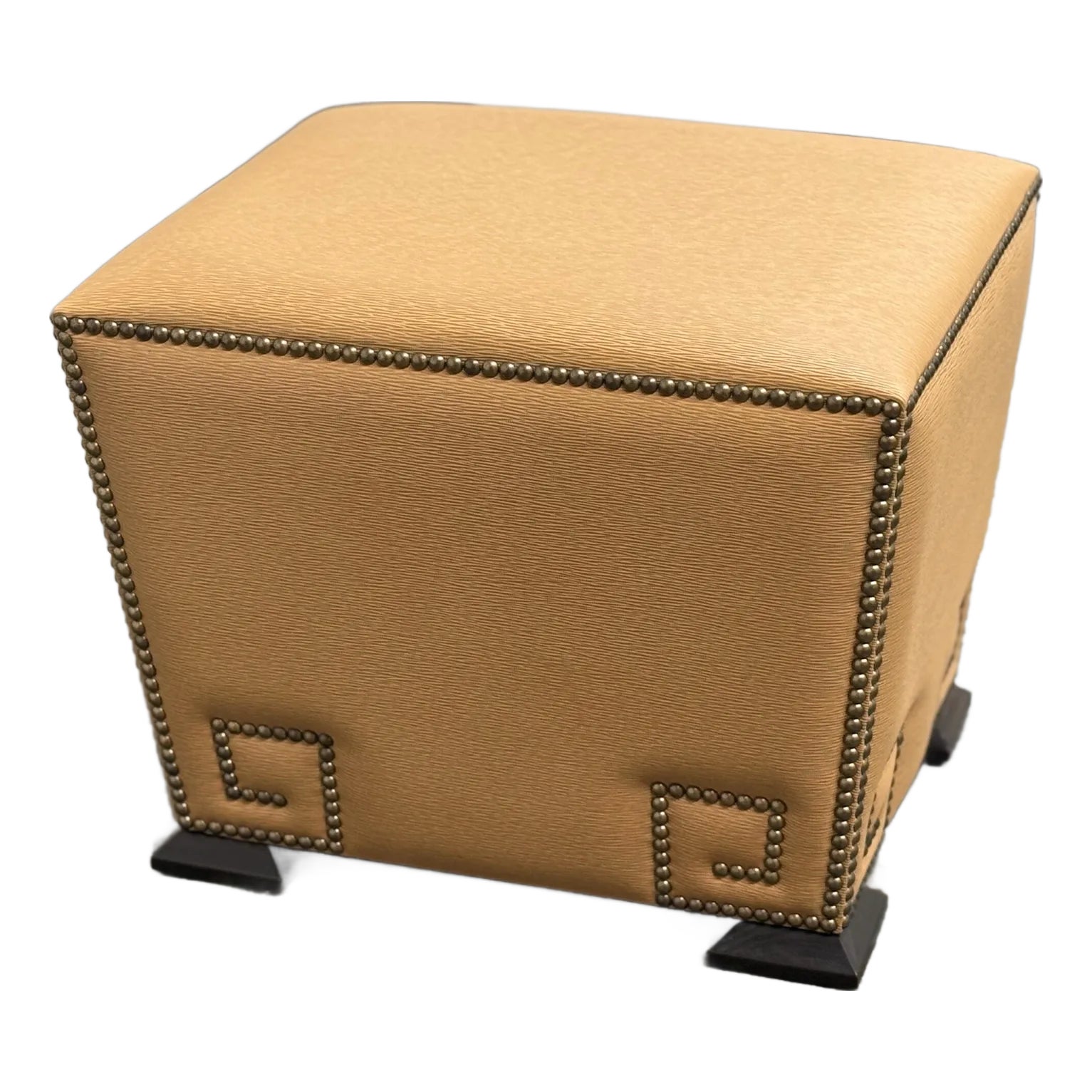 Madeline Stuart Greek Key Vinyl Ottoman | Chairish