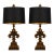 Late 20th Century Pair of Gilded Fleur-De-Lis Table Lamps With Black & Gold Drum Shades For Sale