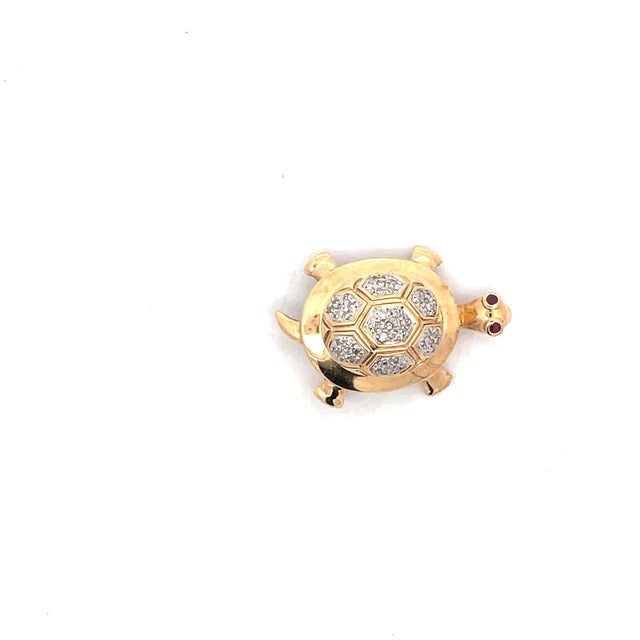 Mid 20th Century Vintage 14k Yellow Gold Diamond Figural Turtle Brooch Pin Pendant For Sale - Image 5 of 6