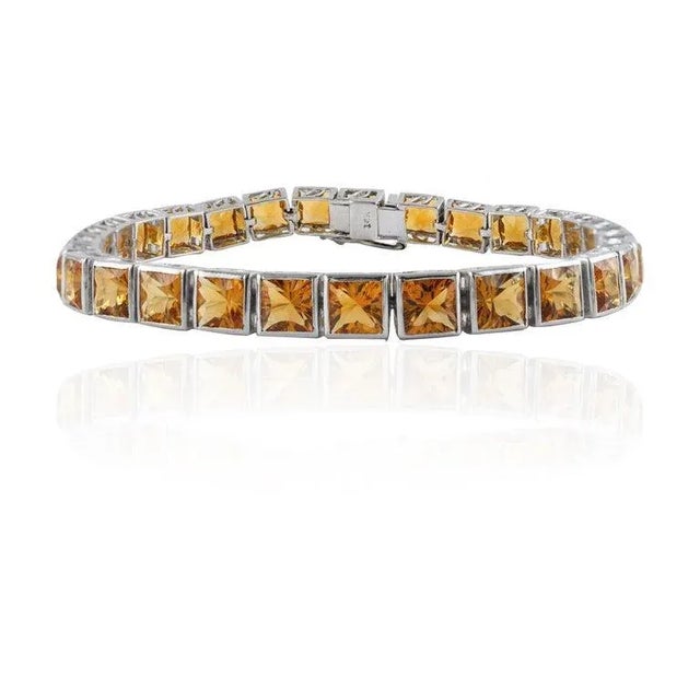 16.03 Ctw Square Cut Citrine Tennis Bracelet Made in Solid 14k White Gold For Sale - Image 9 of 10
