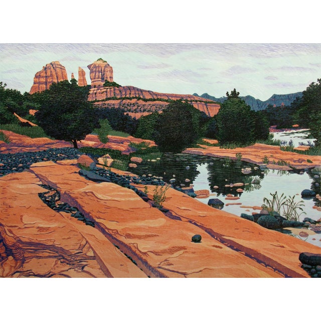 Peach Gordon Mortensen "Lower Oak Creek Canyon" Signed Numbered Woodcut Art 1983 For Sale - Image 8 of 8