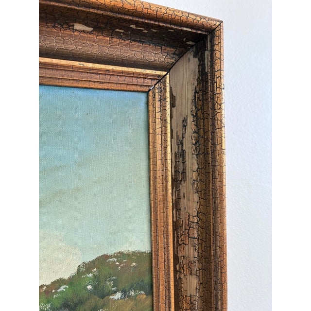 Textile Vintage Original Large Landscape Oil Painting, Signed Countryside Art For Sale - Image 7 of 14