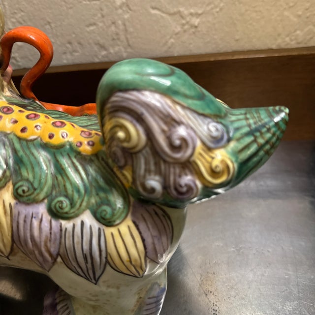 Vintage Multi-Color Porcelain Foo Dog Made in Hong Kong For Sale - Image 9 of 12