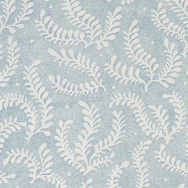 Sample - Schumacher Etched Fern Fabric in Blue For Sale