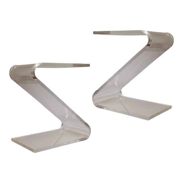 1970s Vintage John Mascheroni Z-Shaped Lucite Side Table - a Pair For Sale