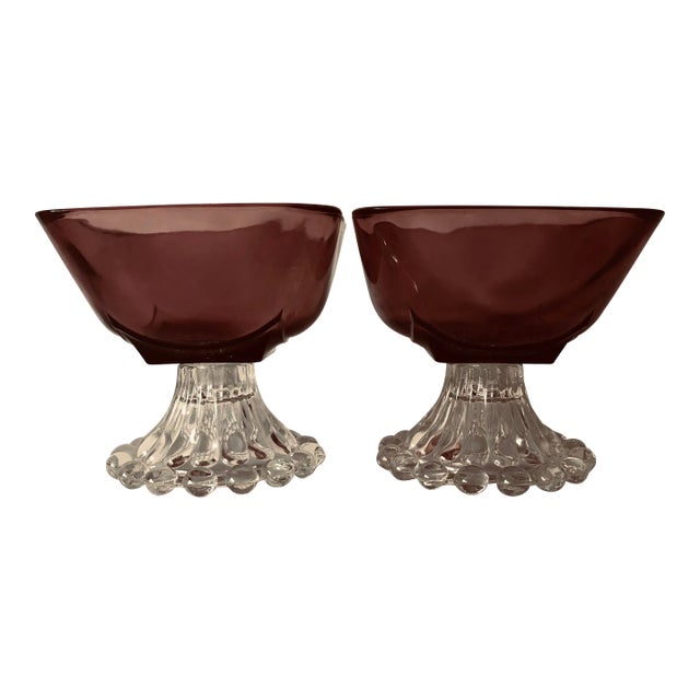 90's Amethyst & Clear Glass Footed Bowls S/2 For Sale