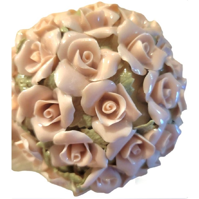 Rose Vintage Porcelain Musical Flower Rose Topiary Pot Statue Room Decor La Vie en Rose For Sale - Image 8 of 9