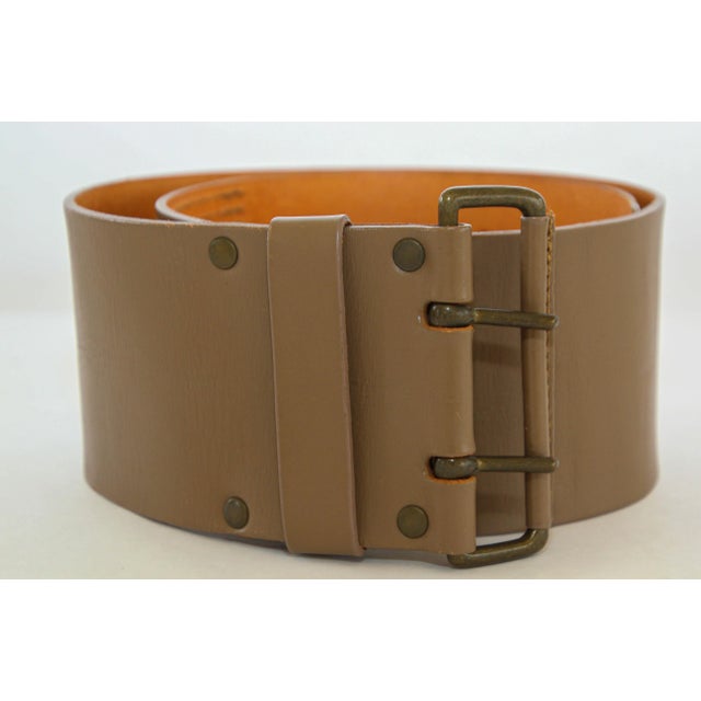 Beige Dries Van Noten Oversized Wide Leather Waist Belt For Sale - Image 8 of 11