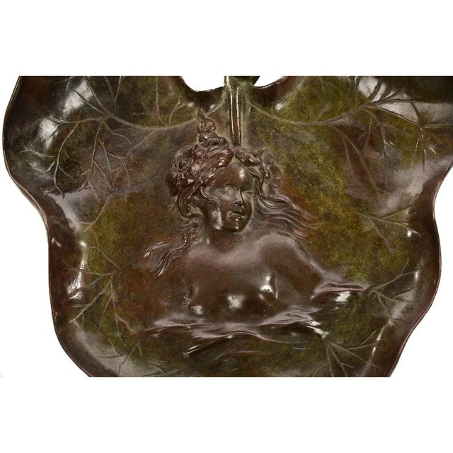 Art Nouveau Beautiful Leaf Bronze Tray Sculpture w/Nude Maiden Bust A beautiful piece that will add to your décor!