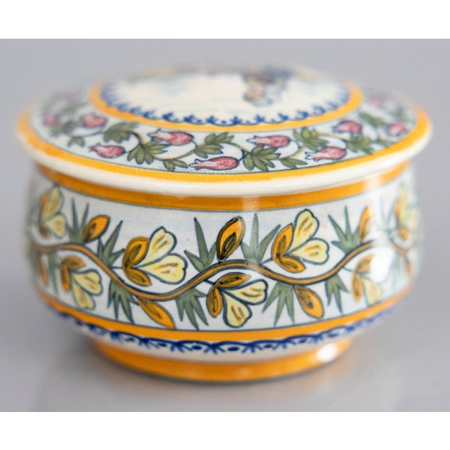 1920s Antique French Faience Quimper Lidded Trinket Box For Sale - Image 5 of 8