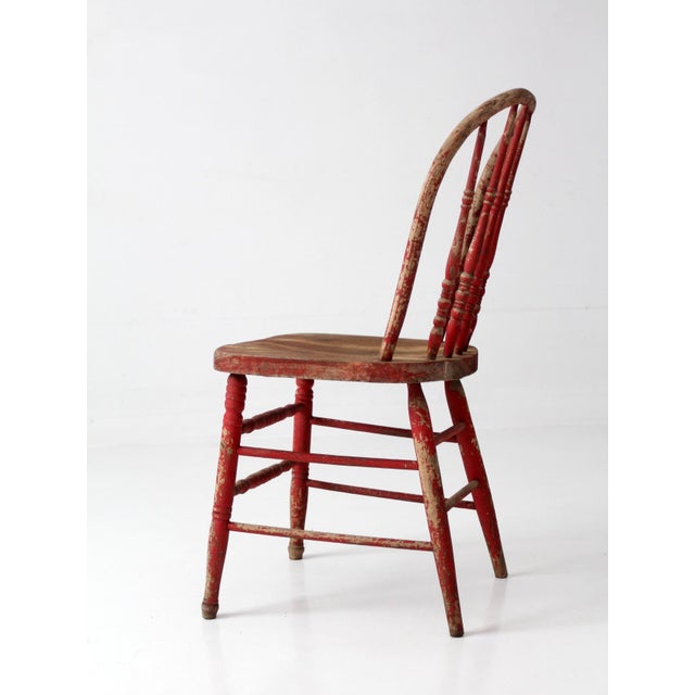 Antique Red Windsor Spindle Back Farmhouse Chair For Sale - Image 11 of 17