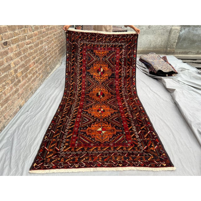 Vintage Afghan Hand-Knotted Wool Rug | Tribal Geometric Pattern | Terracotta Rug For Sale - Image 10 of 10