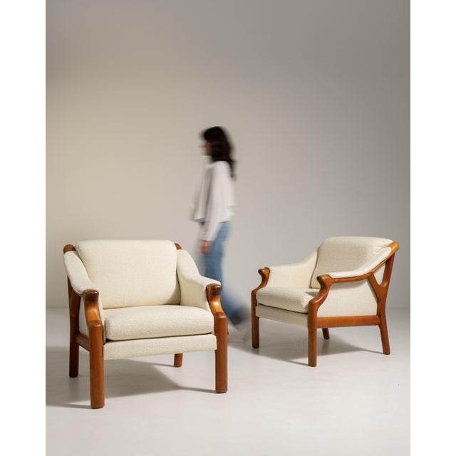 Pair of Danish Modern Bouclé Upholstered Armchairs, Antique, Denmark, Circa 1970 For Sale - Image 13 of 13