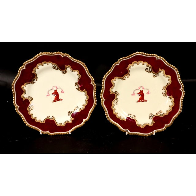 Red Flight, Barr & Barr Worcester Armorial Porcelain Claret-Ground Dessert Plates- A Set of Twelve For Sale - Image 8 of 13