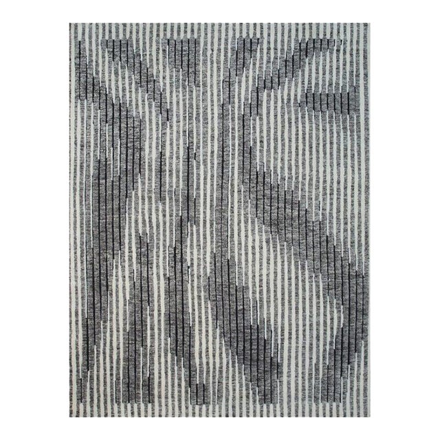 9x12 Gray Hand-Knotted Wool Vertical Shifting Sands Abstract Modern Carpet Rug For Sale