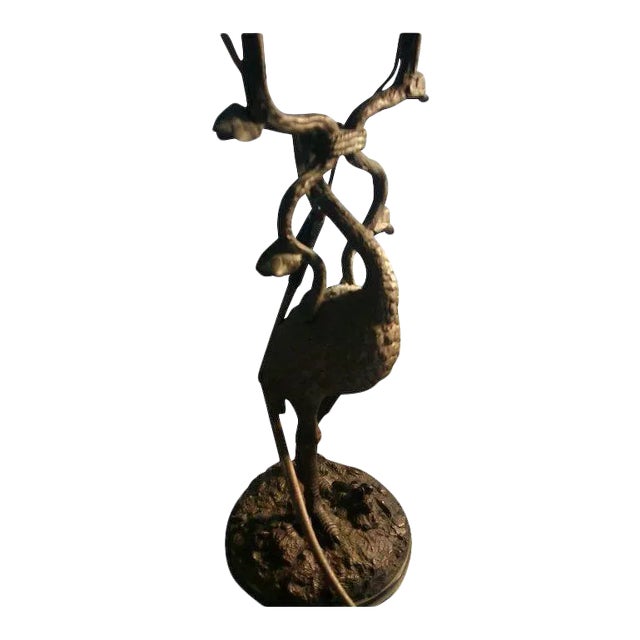 19th Century Vienna Bronze Ostrich Candelabra Candlestick Electrified Lamp For Sale