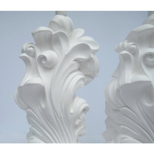 C.1980's White Plaster "Dorothy Draper-Style" Scrolled Leaf Lamps -Pair For Sale - Image 9 of 13