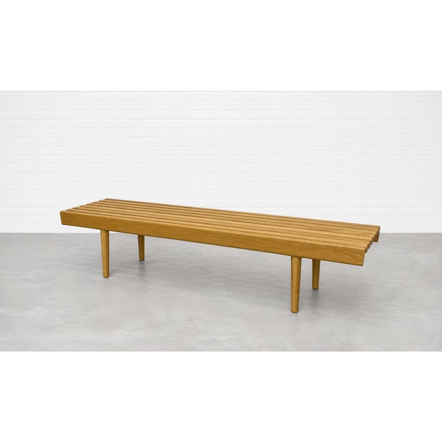 Mid-Century Modern Mid Century Modern Styled Handmade Oak Slat Bench | Long Coffee Table For Sale - Image 3 of 11