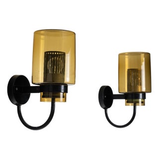 Black Metal Wall Lamps with Yellow Shades and Inner Diffuser, 1960s, Set of 2 For Sale