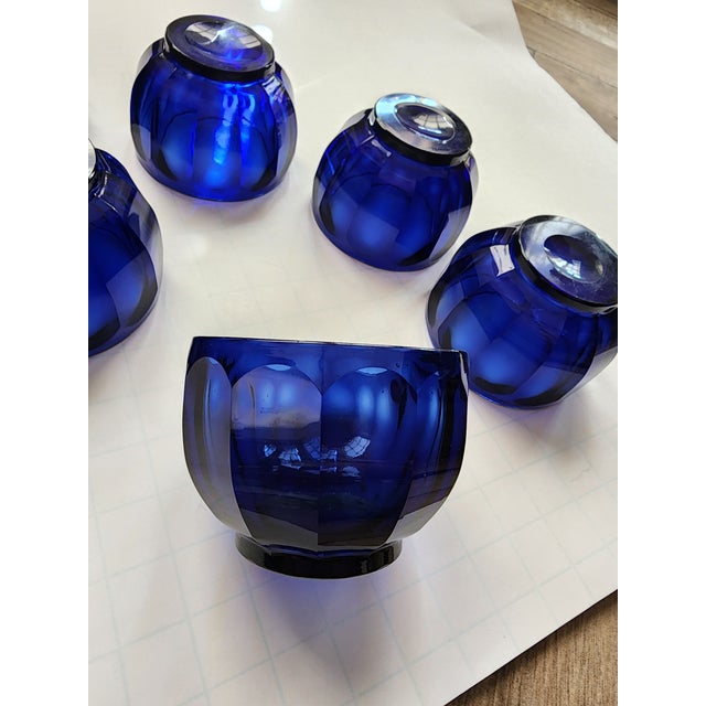 Set of 7 English pressed and cut Georgian cobalt blue Finger bowls.