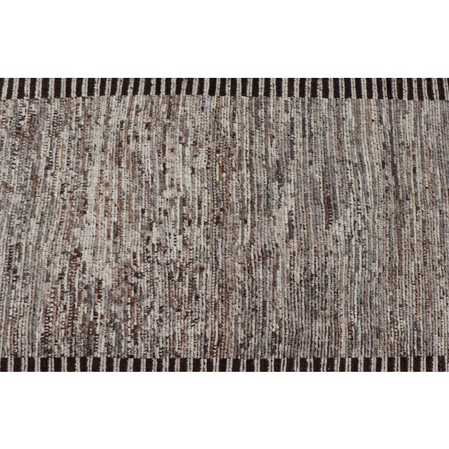 Modern Runner in Solid Minimalist Design & All Around Kilim Border in Brown 3'10 X 16'1 For Sale In Atlanta - Image 6 of 12