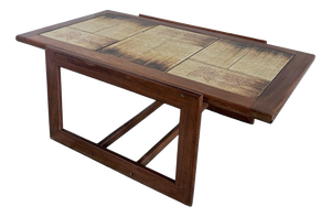 Mid-Century British Teak & Leaf-Motif Tile Coffee Table