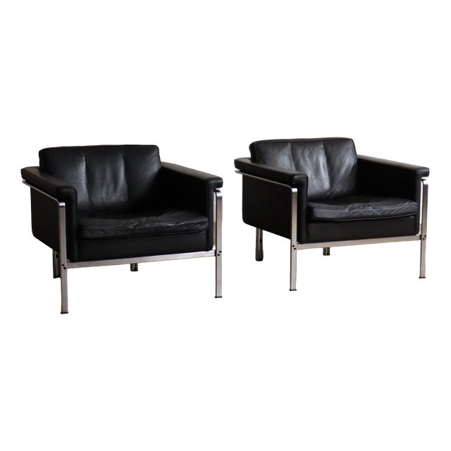 Vintage Model 6912 Lounge Chairs in Black Leather by Horst Brüning for Kill International, Germany, 1967, Set of 2 For Sale