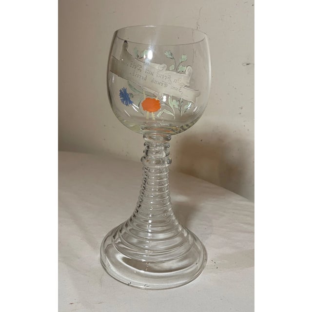 Large Vintage Enameled Blown Clear Glass German Chalice Goblet W/ Wax Seal Wine For Sale - Image 11 of 14