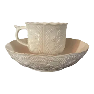 1760 French Rambervillers Pottery Tea Cup & Saucer - A Pair