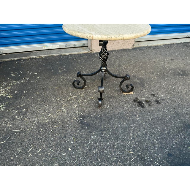 Kreiss Travertine Table With Iron Base For Sale - Image 10 of 10