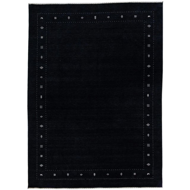 Textile 2020s Handmade Modern Minimalist Gabbeh Style Wool Rug With Black Color Field For Sale - Image 7 of 7