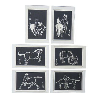 Sonan Noda Japanese Horses Writing Cards Woodblock Prints With Box - Set of 6 For Sale