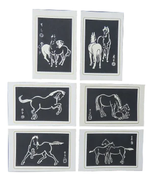 Sonan Noda Japanese Horses Writing Cards Woodblock Prints With Box - Set of 6