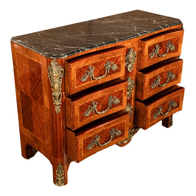 Antique French Louis XV Ormolu Inlaid Kingwood Marble Commode Chest For Sale In Portland, OR - Image 6 of 16