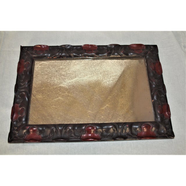 1950s Spanish Art Deco Red & Black Wood Mirrors Bronze Glasses- a Pair For Sale - Image 4 of 10